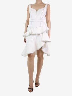 Alexander McQueen Cream Contrast-stitched Ruffled Dress - Size UK 12