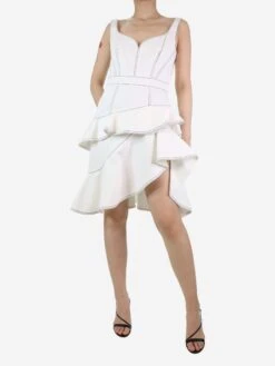 Alexander McQueen Cream Contrast-stitched Ruffled Dress - Size UK 12 -The Dress Suite IMG 8018