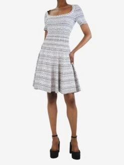 ALAIA White Short-sleeved Patterned Knit Dress - Size UK 10