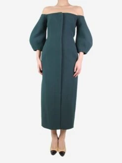 Green Off-shoulder Puff Sleeve Midi Dress - Size -The Dress Suite IMG 8059