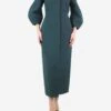 Green Off-shoulder Puff Sleeve Midi Dress - Size