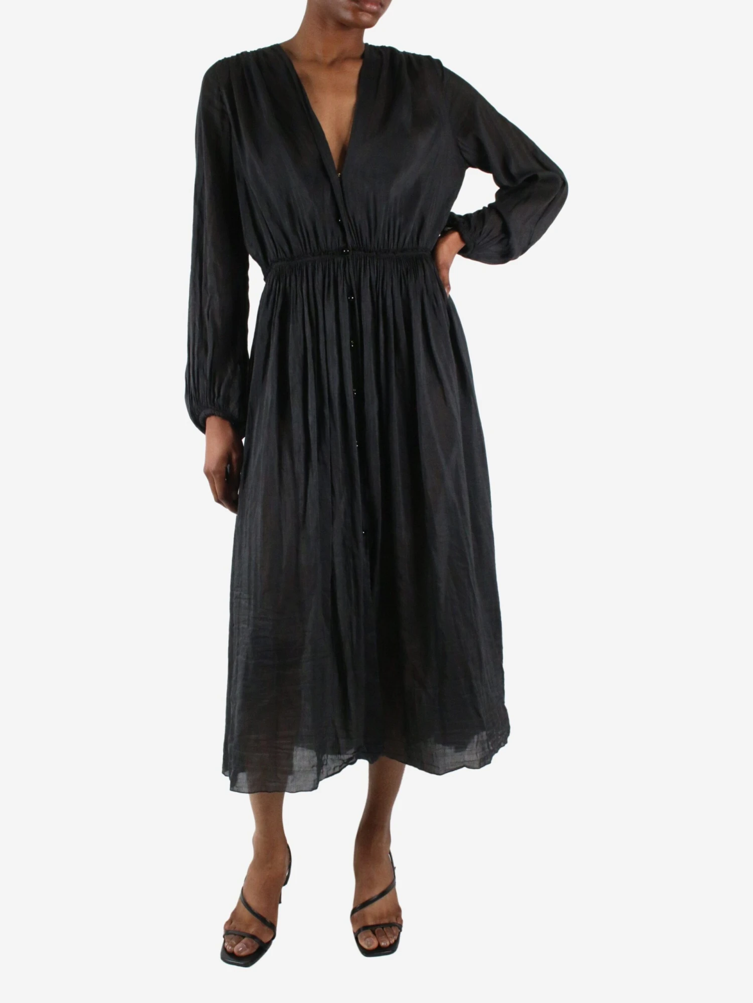 FORTE_FORTE Black Long-sleeved V-neckline Sheer Midi Dress - Size UK 6 5 FORTE_FORTE Black Long-sleeved V-neckline Sheer Midi Dress - Size UK 6 - Image 3