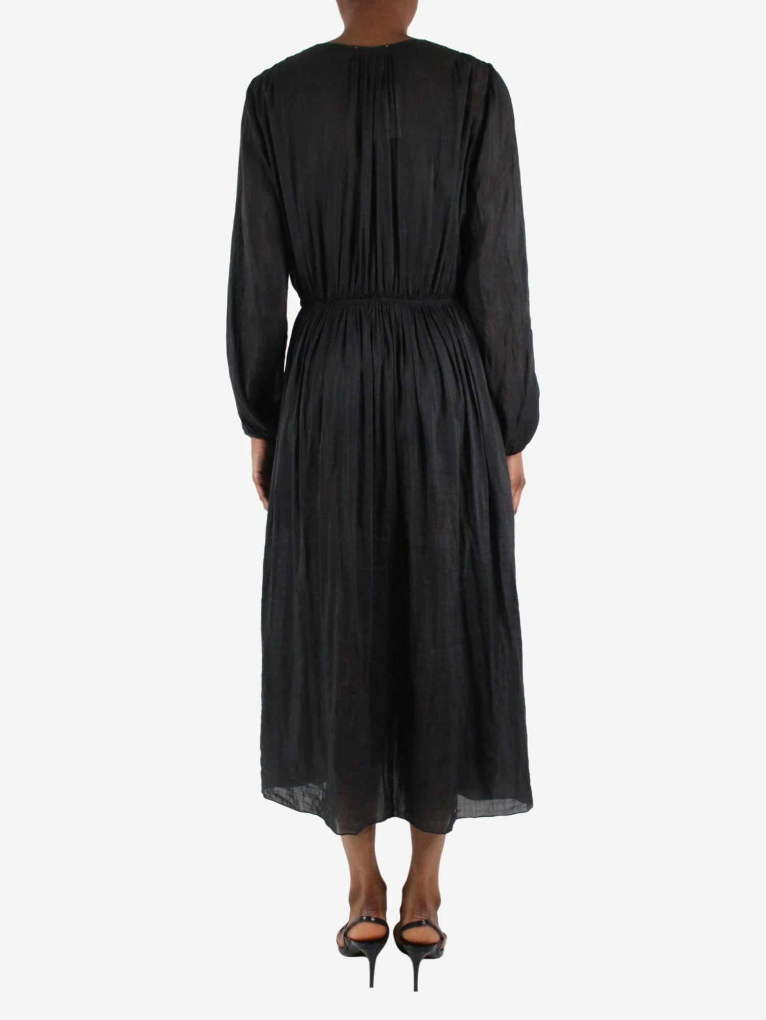 FORTE_FORTE Black Long-sleeved V-neckline Sheer Midi Dress - Size UK 6 4 FORTE_FORTE Black Long-sleeved V-neckline Sheer Midi Dress - Size UK 6 - Image 2