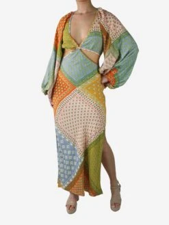 Multicoloured Floral Patchwork Cut-out Dress - Size XS