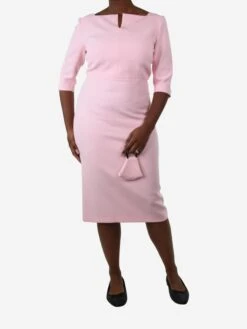 The Dress Suite 40 Pink Cloque V-neck Dress And Face Mask Set - Size UK 14