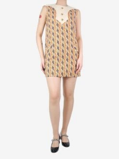 Gucci Cream Sleeveless Chain Printed Dress - Size UK 8