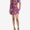 Purple Print Ruched Button-up Shirt Dress - Size XS
