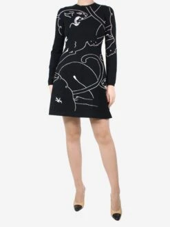 Valentino Black Wildcat Jacquard Dress - Size M