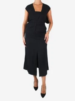 Bottega Veneta Black Square Neckline Asymmetric Midi Dress - Size IT 38