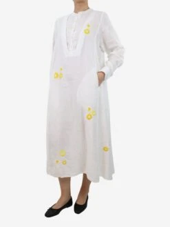 Thierry Colson White Floral Embroidered Midi Dress - Size M