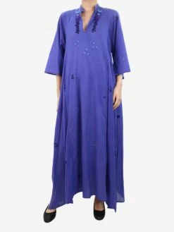 Purple Floral Embroidered Sheer Dress - Size UK 10