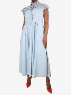 Miu Miu Light Blue Sleeveless Ruffled Denim Dress - Size UK 12 -The Dress Suite IMG 8871 f297af02 a9f6 4560 b39f 3ed1507adbc5
