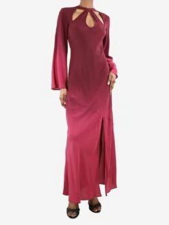 RIXO Burgundy Open-back Cutout Silk Maxi Dress - Size XS