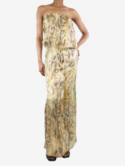 Brown Strapless Snake Print Dress - Size UK 8