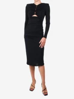 Black Ruched Midi Dress - Size UK 8