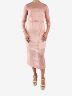Victoria Beckham Pink Organza Midi Dress With Striped Midi Slip - Size UK 10