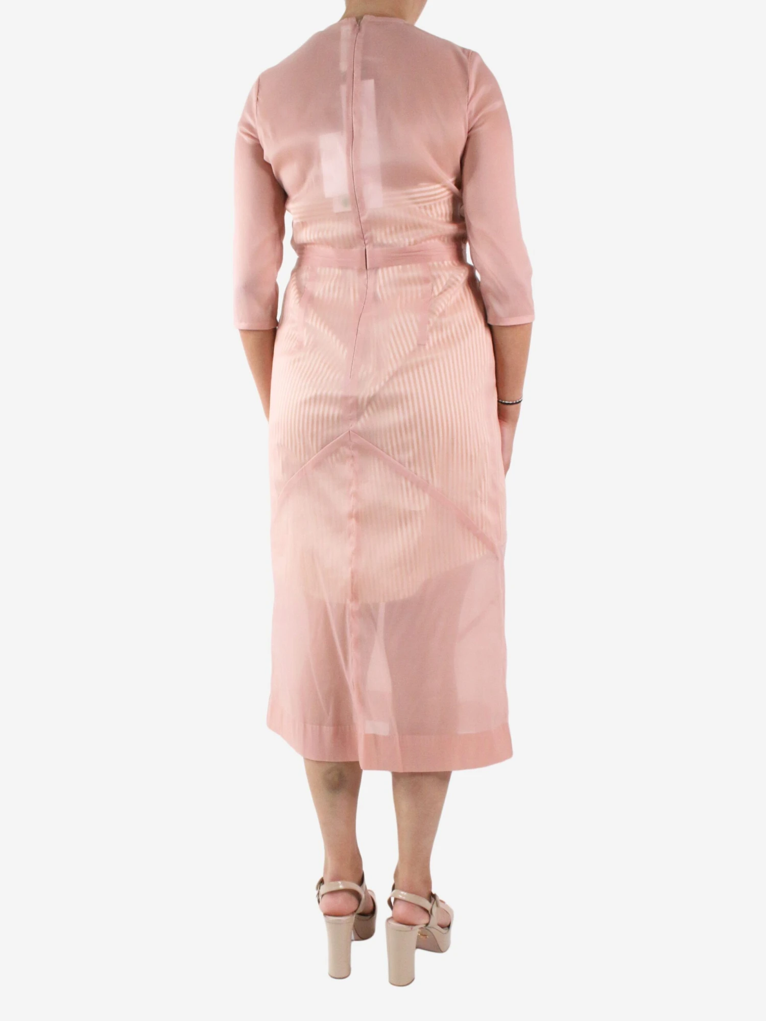Victoria Beckham Pink Organza Midi Dress With Striped Midi Slip - Size UK 10 4 Victoria Beckham Pink Organza Midi Dress With Striped Midi Slip - Size UK 10 - Image 2