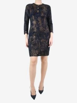 The Dress Suite 34 Chanel Blue Metallic Cashmere Knit Dress - Size UK 8