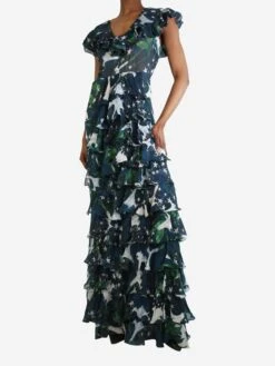 The Dress Suite 29 Blue Printed Ruffle Maxi Dress - Size UK 8