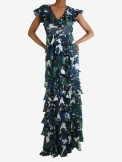 Blue Printed Ruffle Maxi Dress - Size UK 8 8 Blue Printed Ruffle Maxi Dress - Size UK 8 -The Dress Suite IMG 9112