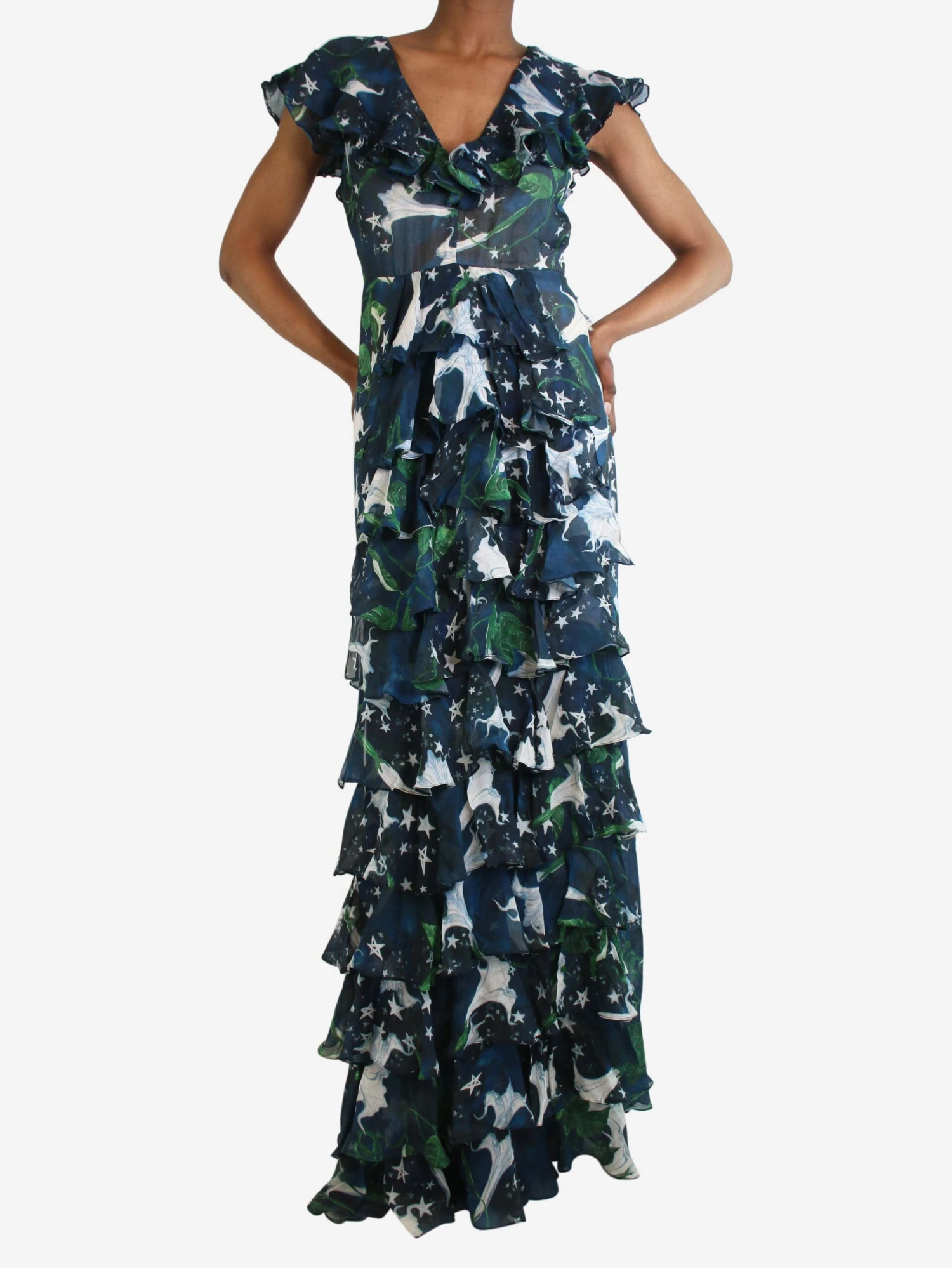Blue Printed Ruffle Maxi Dress - Size UK 8 5 Blue Printed Ruffle Maxi Dress - Size UK 8 - Image 3