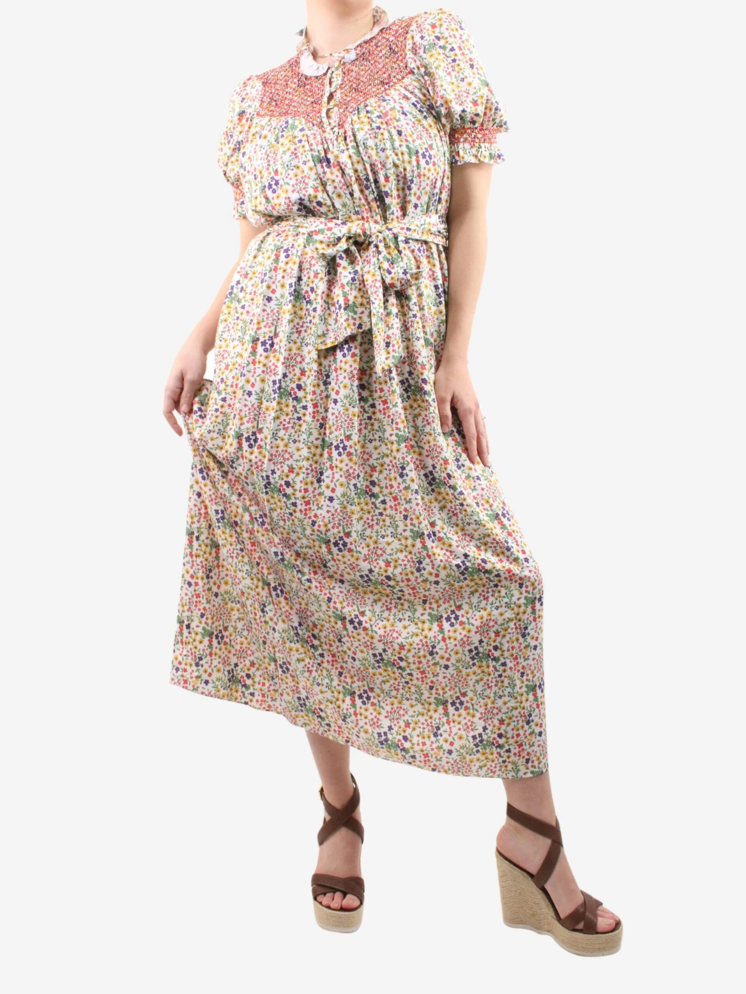 Multicoloured Floral Printed Dress With Belt - Size L 5 Multicoloured Floral Printed Dress With Belt - Size L - Image 3