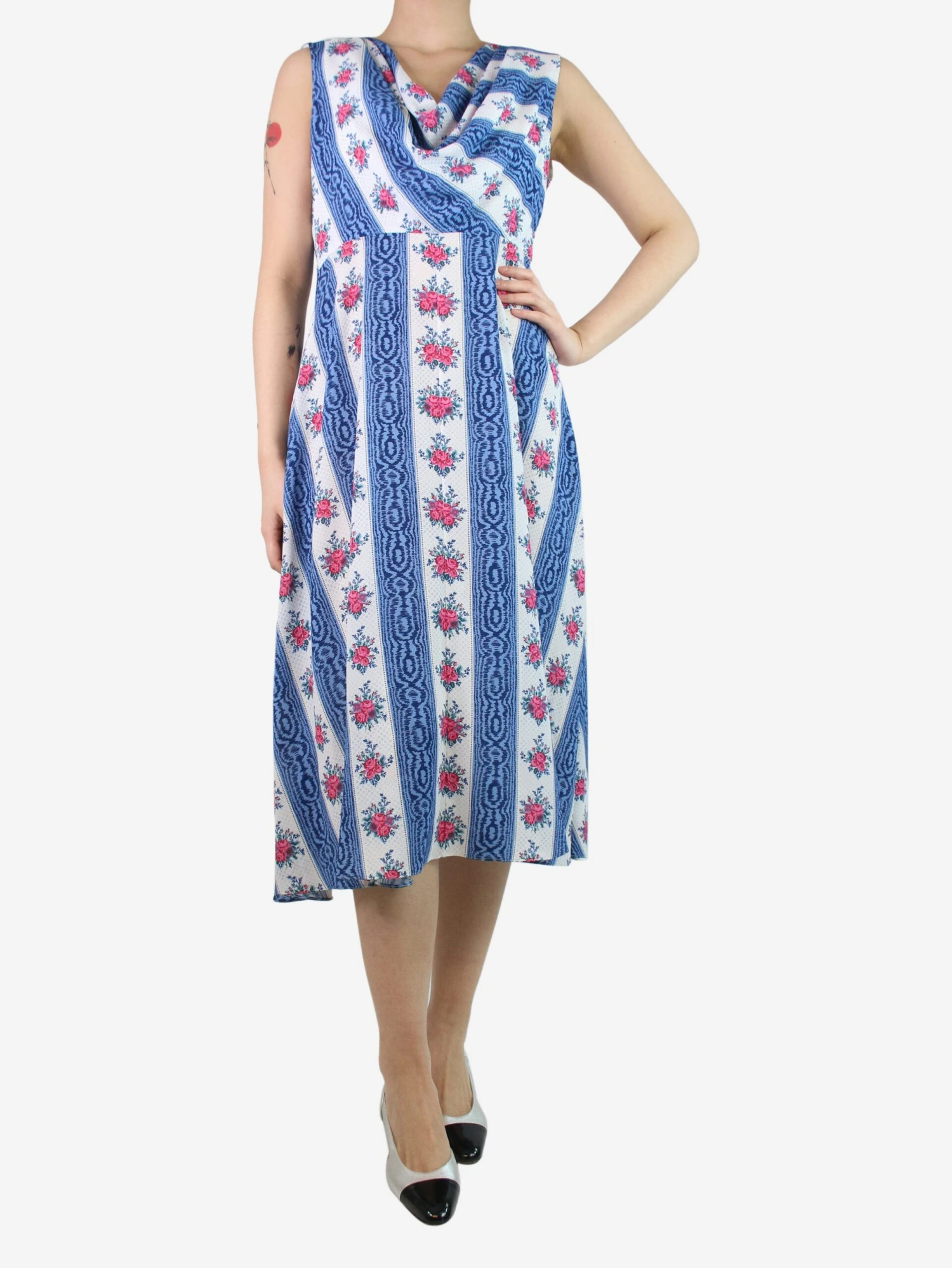 Blue Sleeveless Floral Printed Dress - Size UK 14 5 Blue Sleeveless Floral Printed Dress - Size UK 14 - Image 3