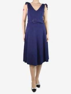 Zimmermann Navy Sleeveless Belted A-line Midi Dress - Size UK 14