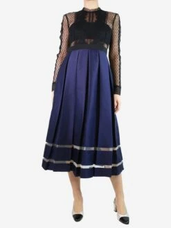 SELF PORTRAIT Blue Lace Pleated Dress - Size UK 12