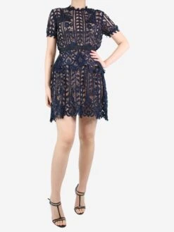 SELF PORTRAIT Blue Open-back Lace Dress - Size UK 8 -The Dress Suite IMG 9483