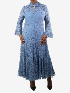 Valentino Blue Bejewlled Lace Dress - Size