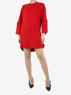 Valentino Red Silk Flare-sleeved Dress - Size UK 8