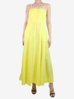 Yellow Sleeveless Button-up Linen Midi Dress - Size UK 8