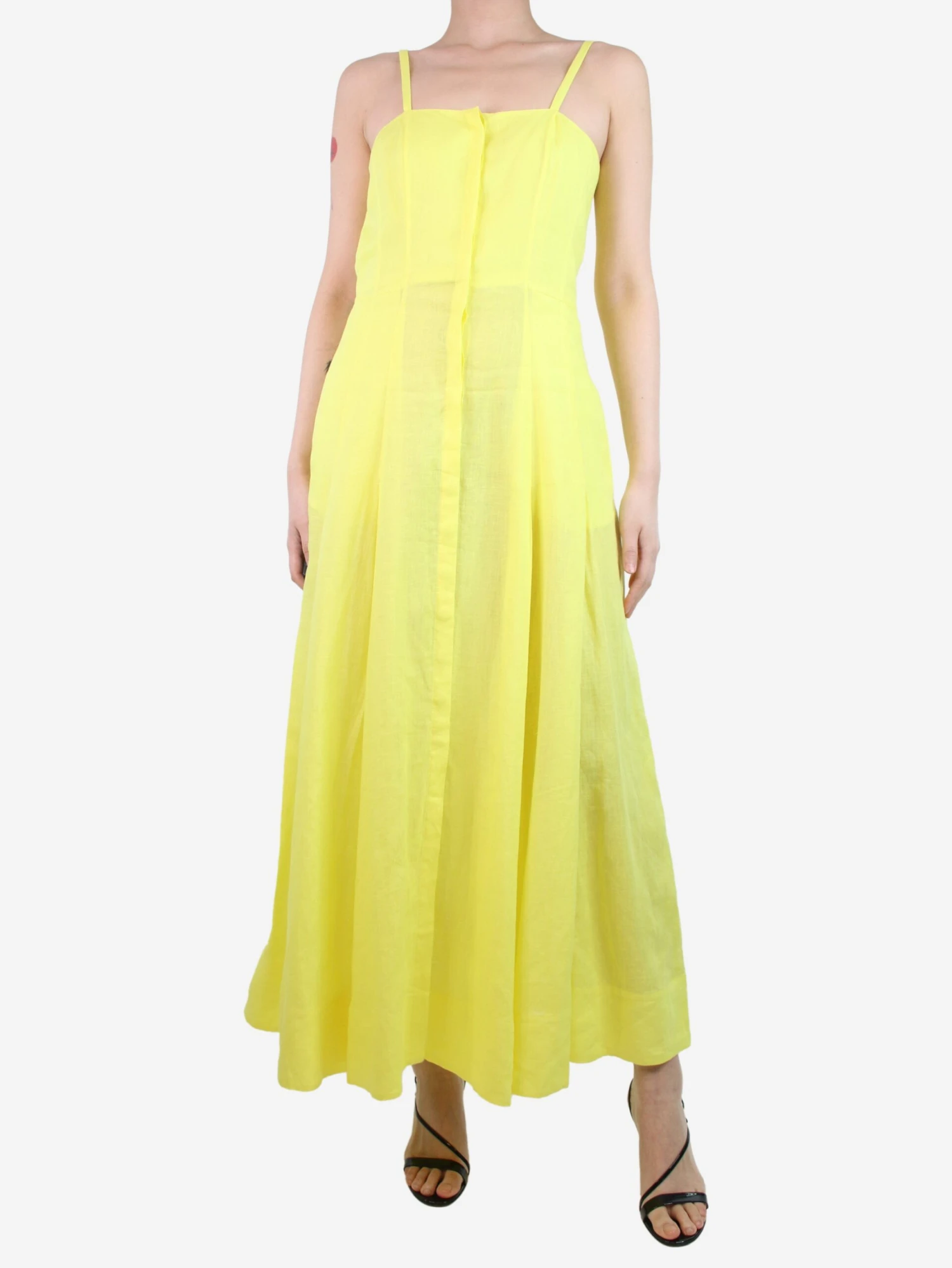 Yellow Sleeveless Button-up Linen Midi Dress - Size UK 8 3 Yellow Sleeveless Button-up Linen Midi Dress - Size UK 8