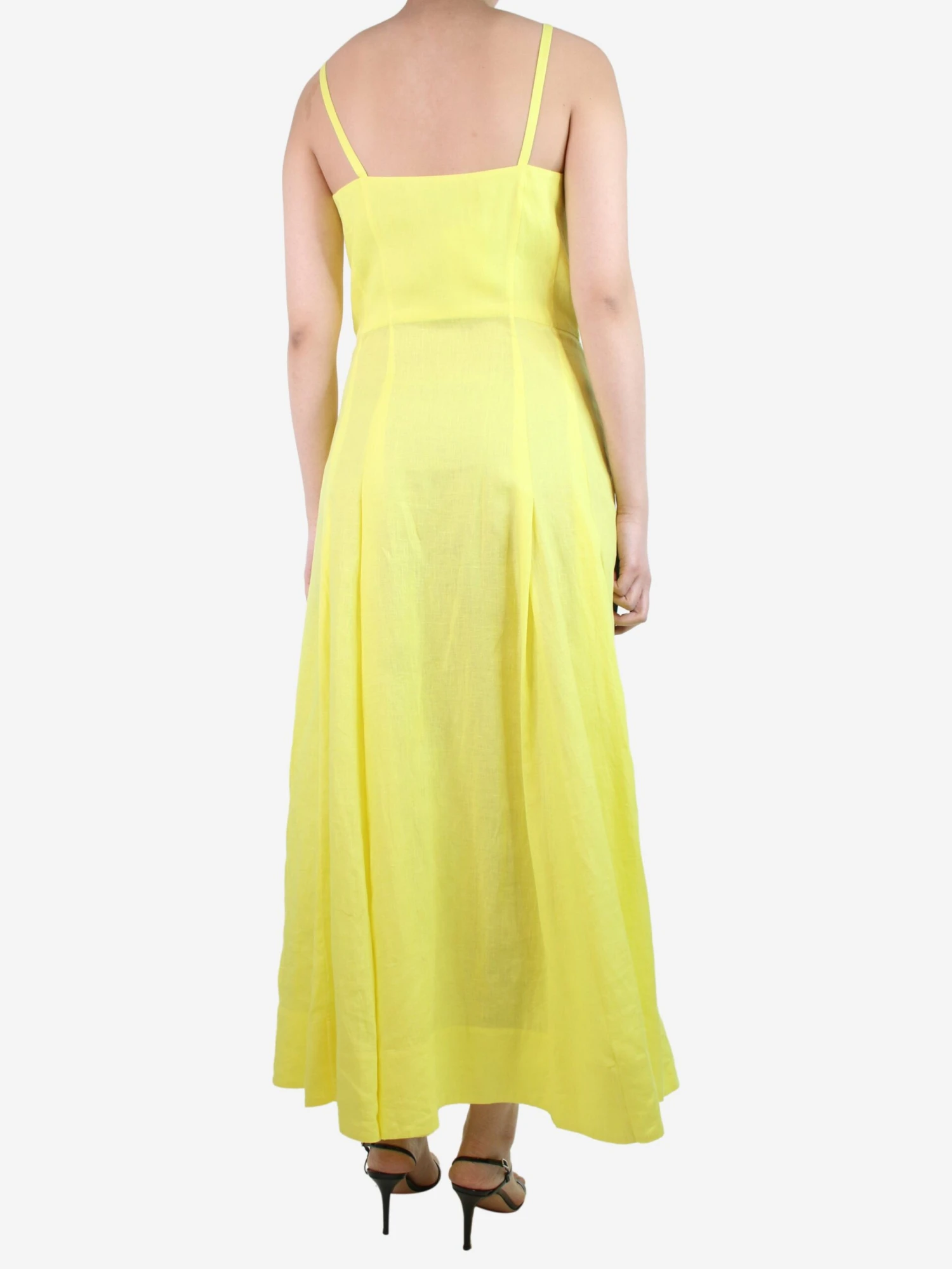 Yellow Sleeveless Button-up Linen Midi Dress - Size UK 8 4 Yellow Sleeveless Button-up Linen Midi Dress - Size UK 8 - Image 2