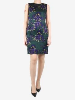 Marni Green Sleeveless Floral-printed Wool-blend Dress - Size UK 6