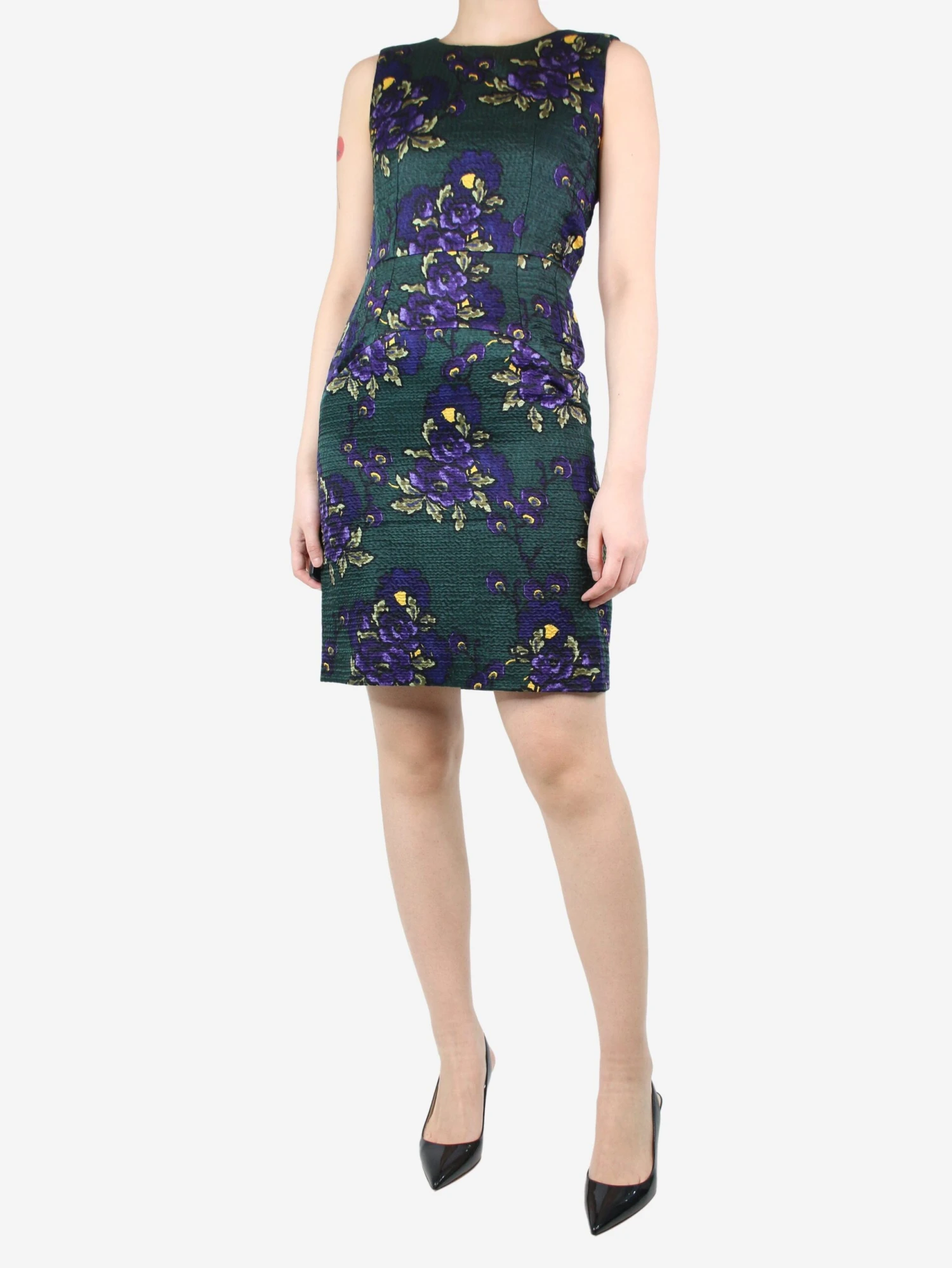 Marni Green Sleeveless Floral-printed Wool-blend Dress - Size UK 6 5 Marni Green Sleeveless Floral-printed Wool-blend Dress - Size UK 6 - Image 3