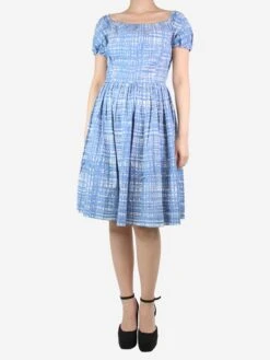 Prada Blue Off-shoulder Pleated Midi Dress - Size UK 10