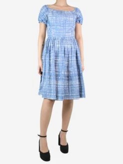 Prada Blue Off-shoulder Pleated Midi Dress - Size UK 10 -The Dress Suite IMG 9683 e34cff17 4325 448b 9acd f91fb932ae1b
