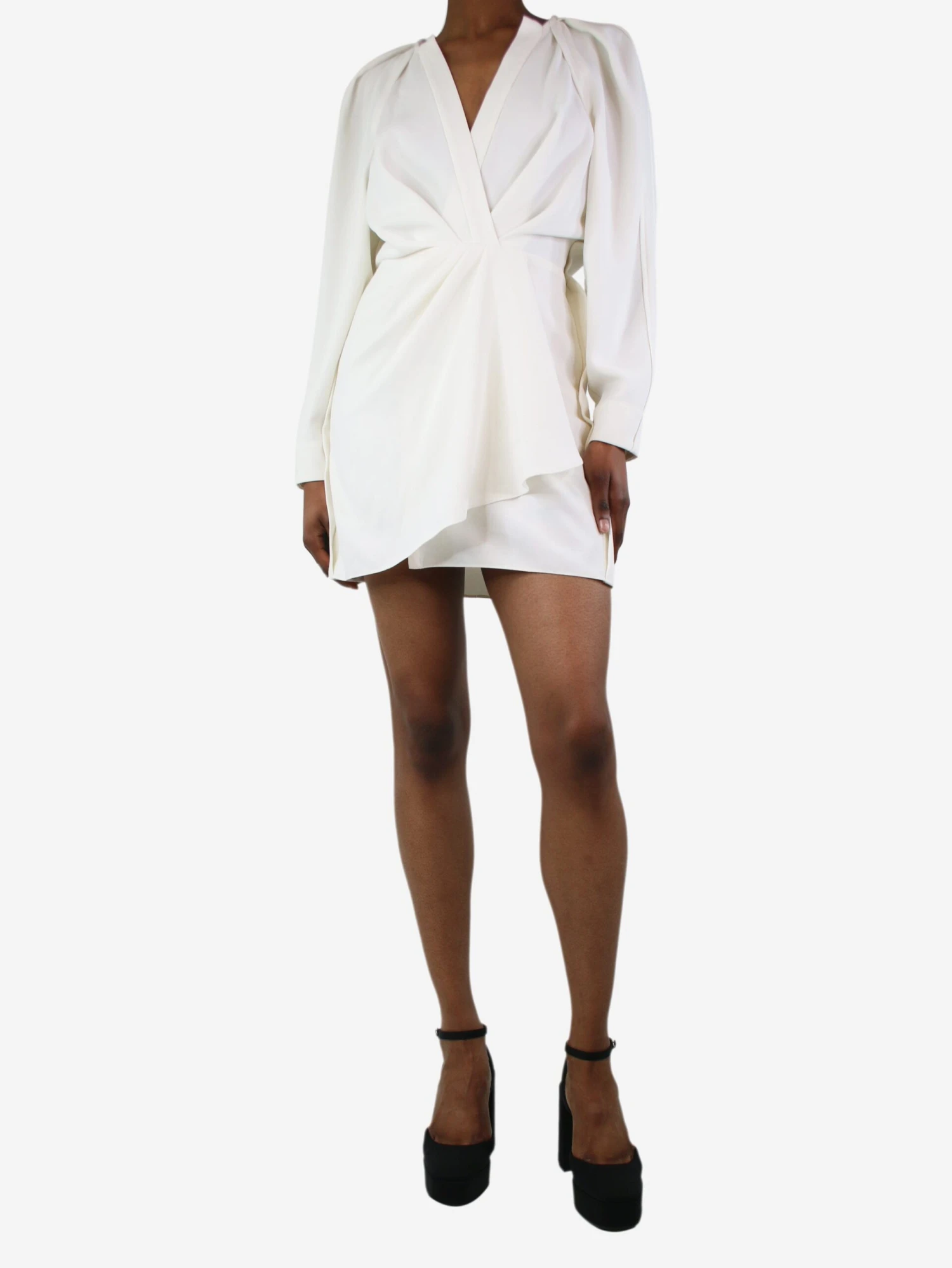 IRO Cream Plunge Neck Draped Mini Dress - Size UK 6 5 IRO Cream Plunge Neck Draped Mini Dress - Size UK 6 - Image 3
