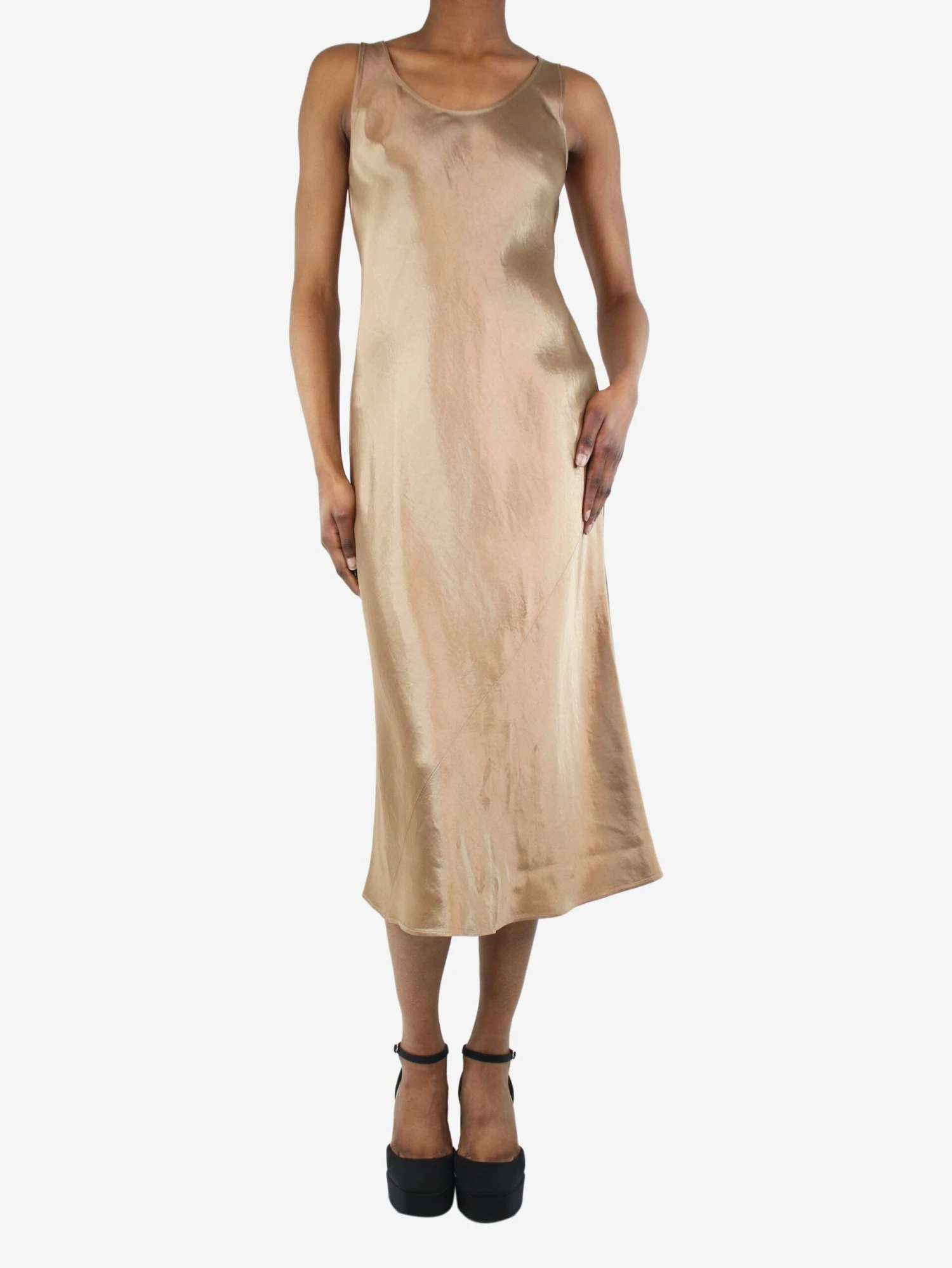 Max Mara Leisure Brown Satin Slip Dress - Size UK 4 5 Max Mara Leisure Brown Satin Slip Dress - Size UK 4 - Image 3