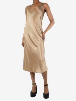 Max Mara Leisure Brown Satin Slip Dress - Size UK 4