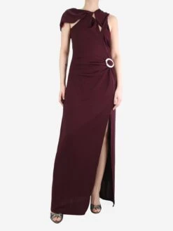 Burgundy Asymmetrical Maxi Dress - Size UK 14