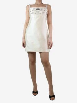Miu Miu Cream Bejewelled Mini Dress - Size L