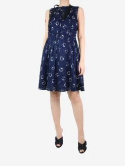 Marc Jacobs Dark Blue Sleeveless Floral Dress - Size UK 8