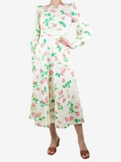 The Dress Suite 17 ME+EM Cream Rose Print Structured Midi Dress - Size UK 8
