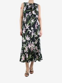 Black Sleeveless Floral Dress - Size UK 14