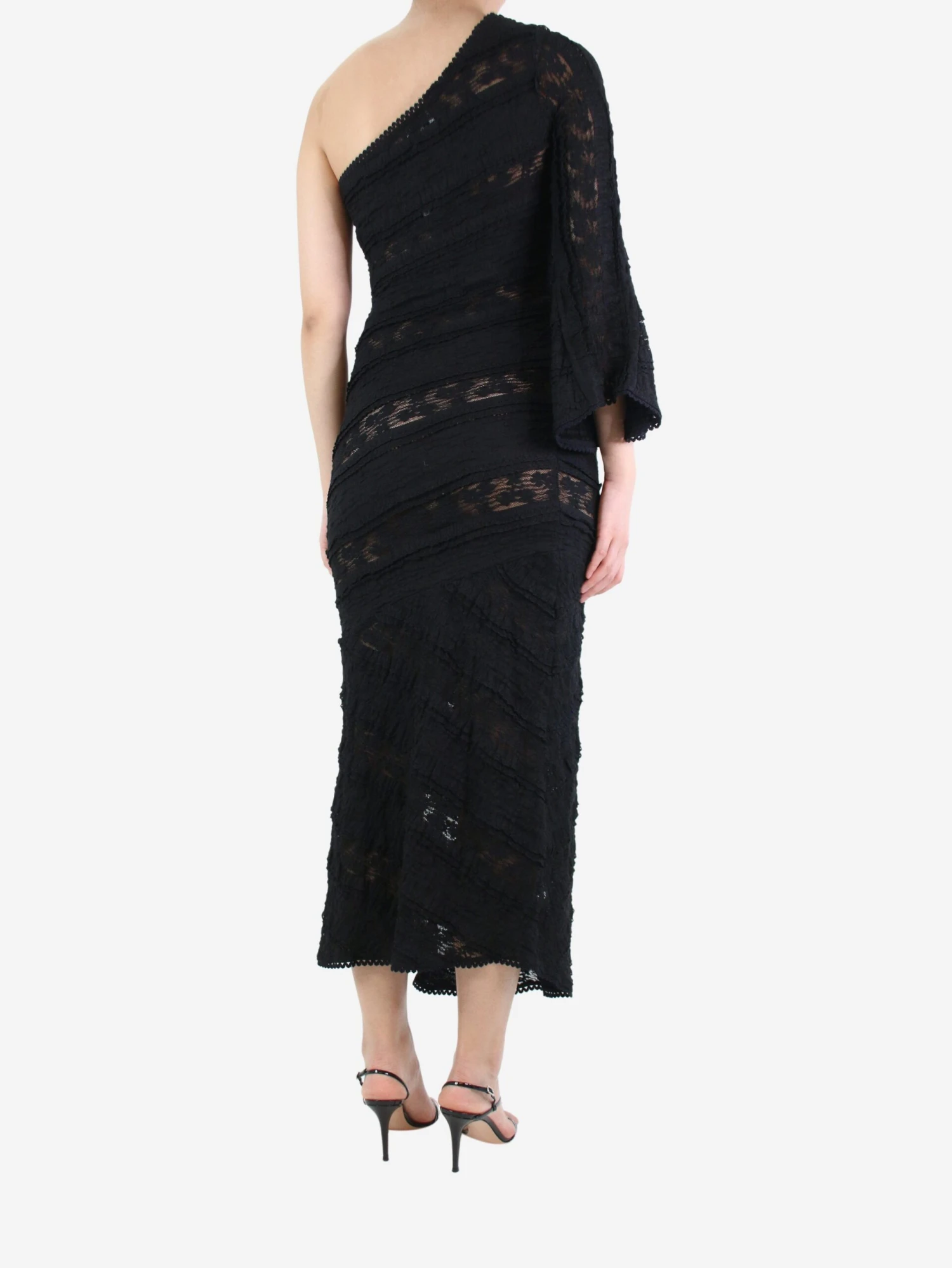 Black One-shoulder Lace Dress - Size L 4 Black One-shoulder Lace Dress - Size L - Image 2
