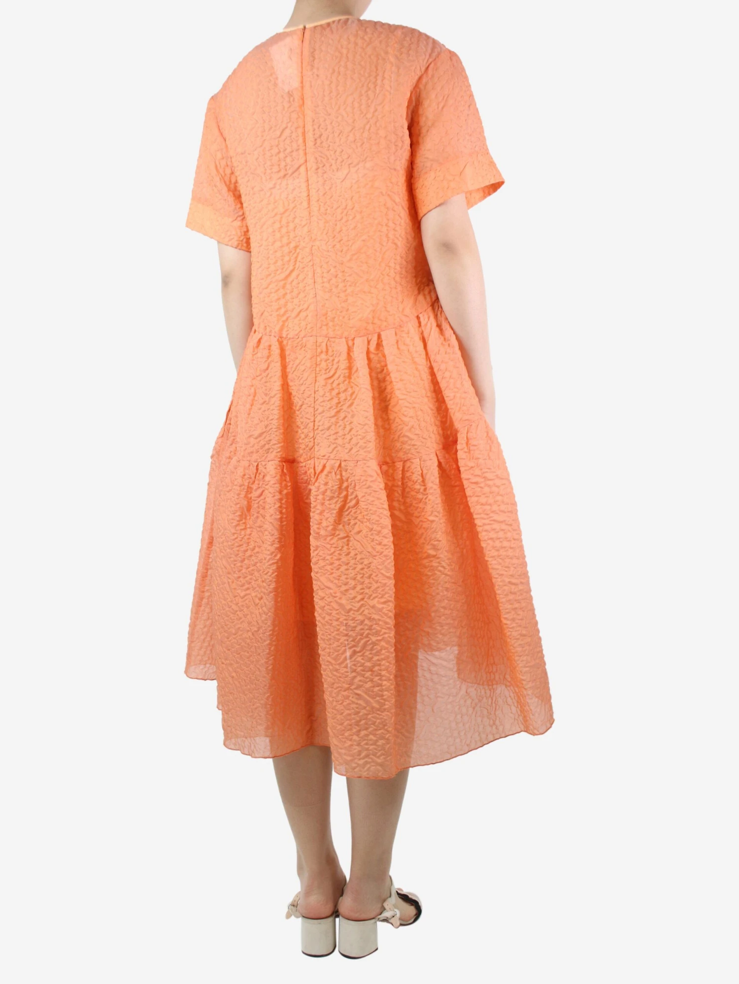 Orange Textured Tiered Midi Dress - Size UK 10 4 Orange Textured Tiered Midi Dress - Size UK 10 - Image 2
