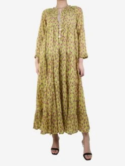 Yellow And Pink Floral Printed Dress - Size S